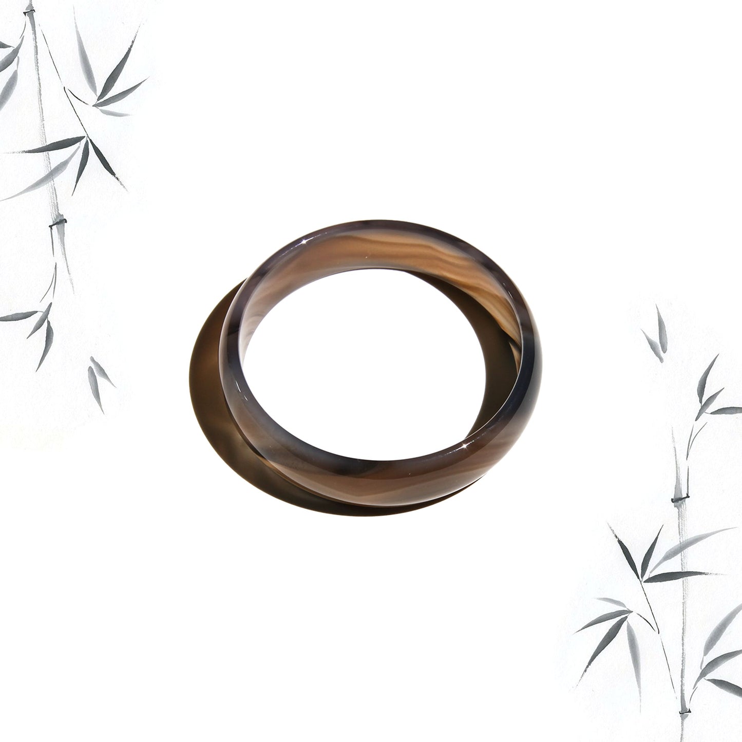 Born Once | "Ink" Black Agate Jade Bangle Classic Round