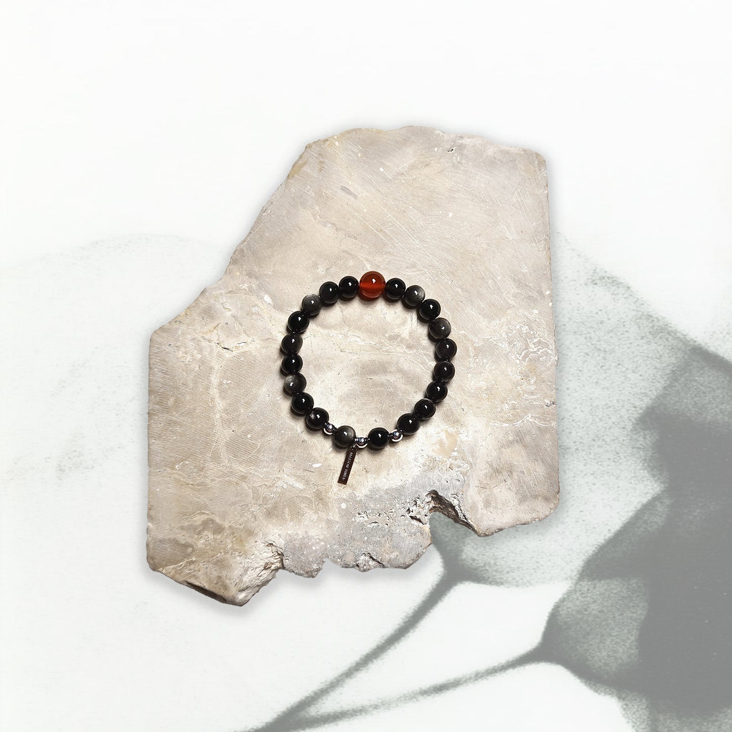 Shadow & Spark Bracelet Carnelian Silver Obsidian