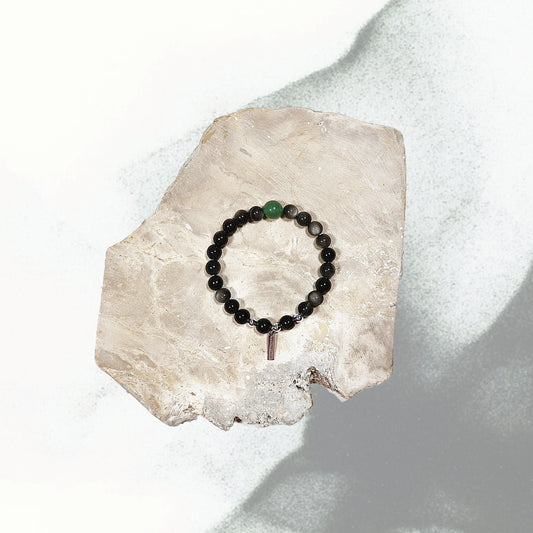 Shadow & Seed Bracelet - Aventurine Silver Obsidian
