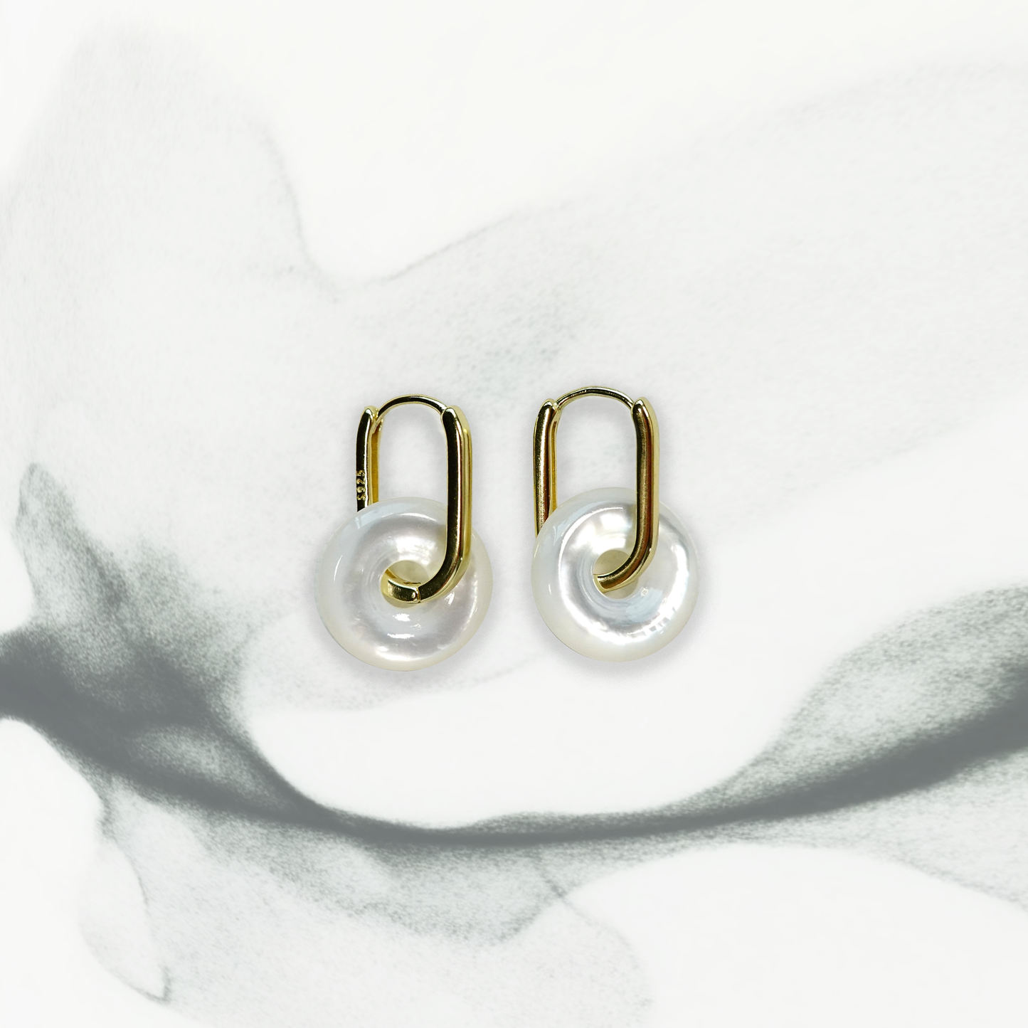 Ping An | Mother of Pearl Peace Buckle Earrings - Metal