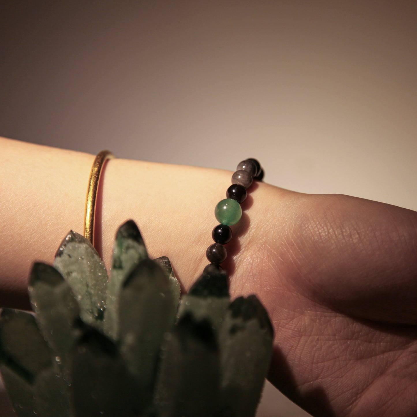 Shadow & Seed Bracelet Aventurine Silver Obsidian