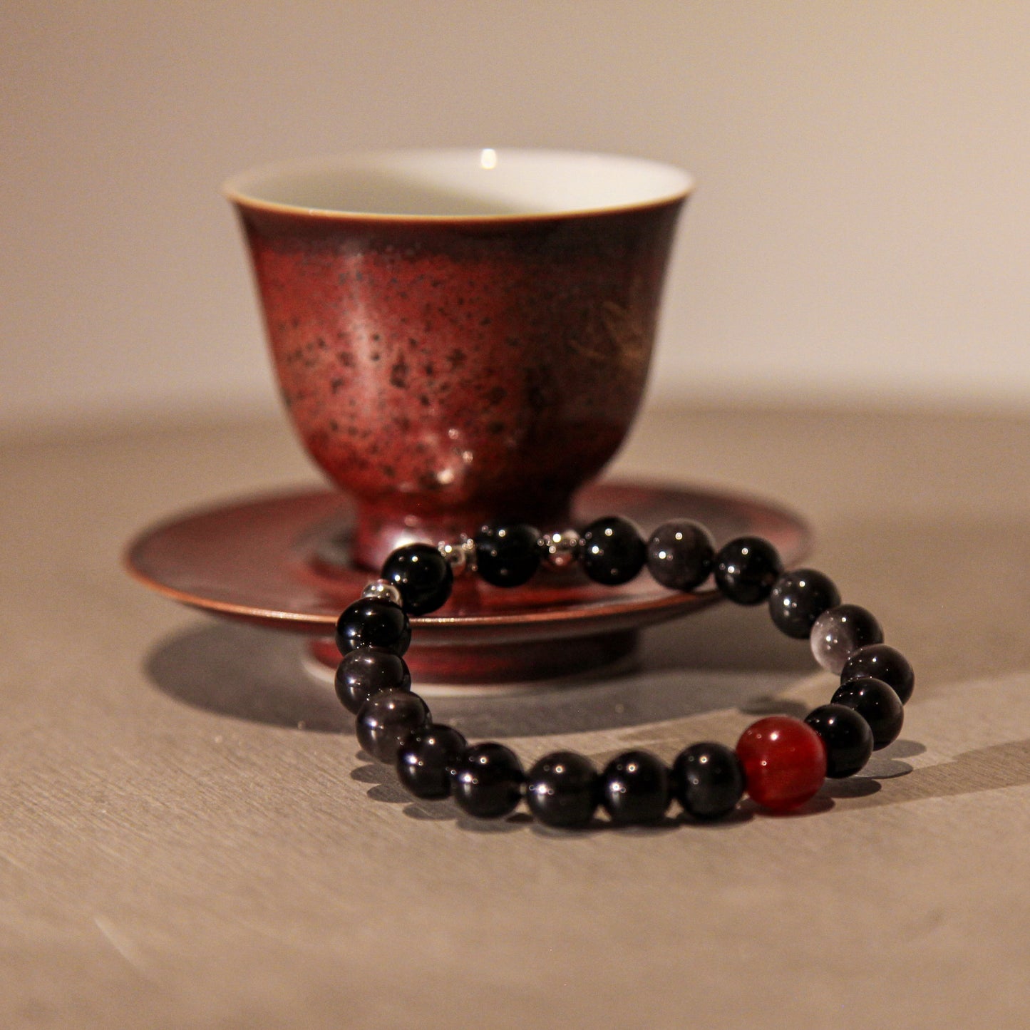 Shadow & Spark Bracelet Carnelian Silver Obsidian
