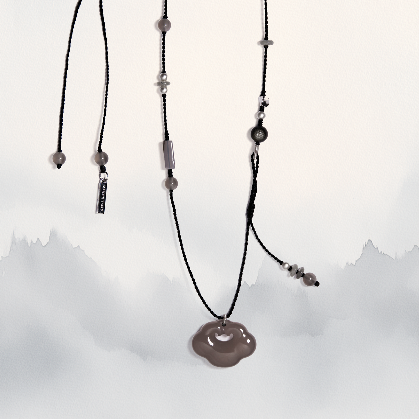 Yun | Braided Gray Chalcedony Cloud Lock Necklace - Water