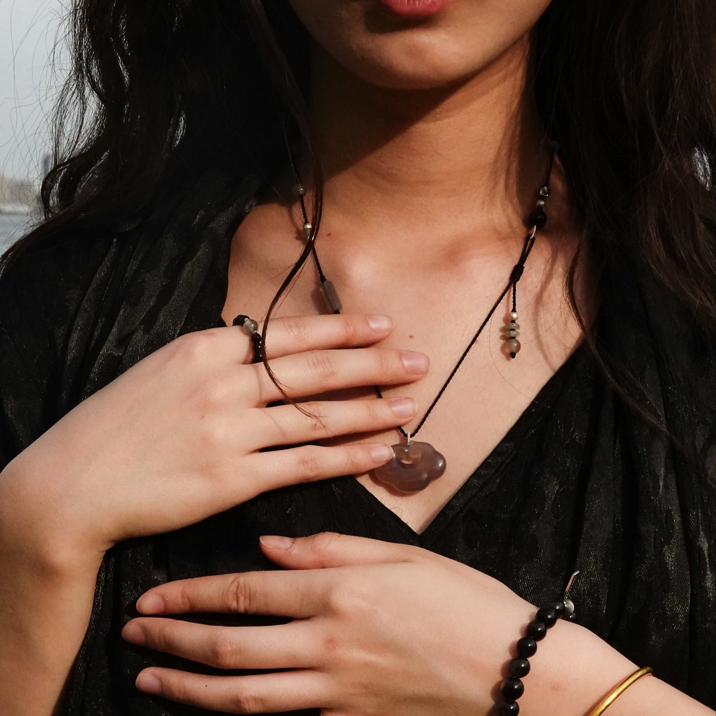 Yun | Braided Gray Chalcedony Cloud Lock Necklace - Water