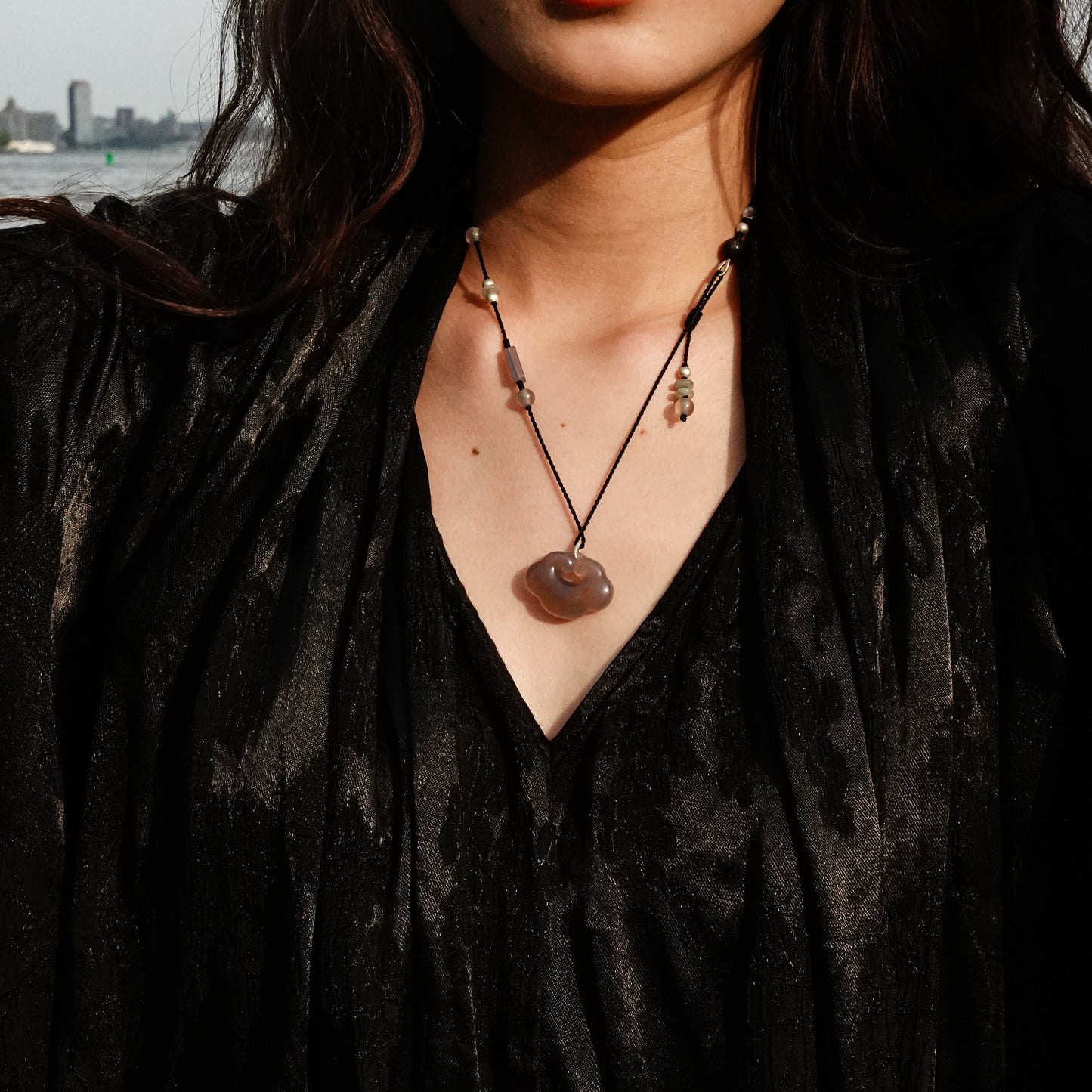 Yun | Braided Gray Chalcedony Cloud Lock Necklace - Water