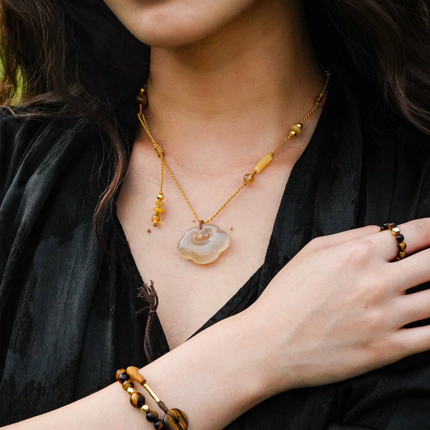 Yun | Braided Honey Chalcedony Cloud Lock Necklace - Earth