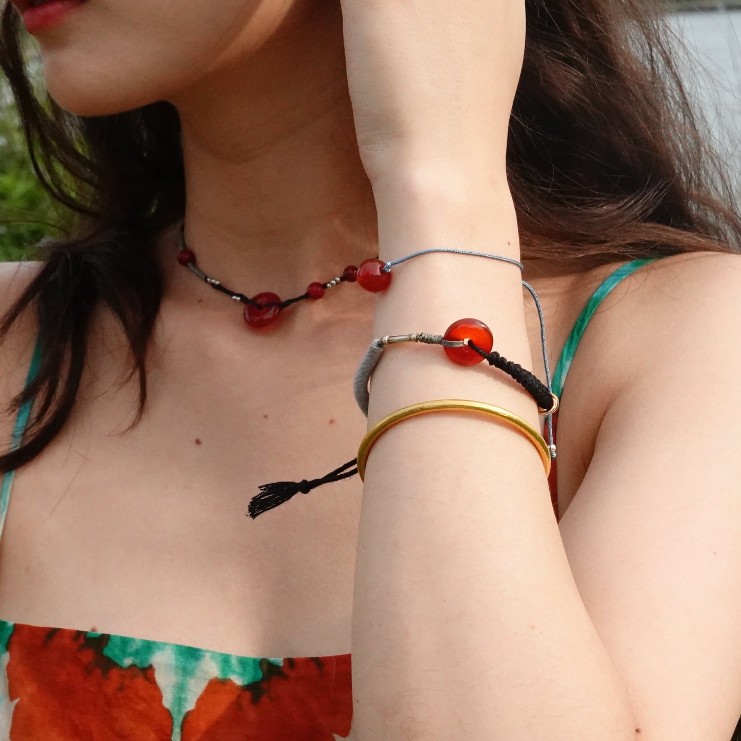 Ping An | Braided Red Carnelian Peace Buckle Bracelet - Fire