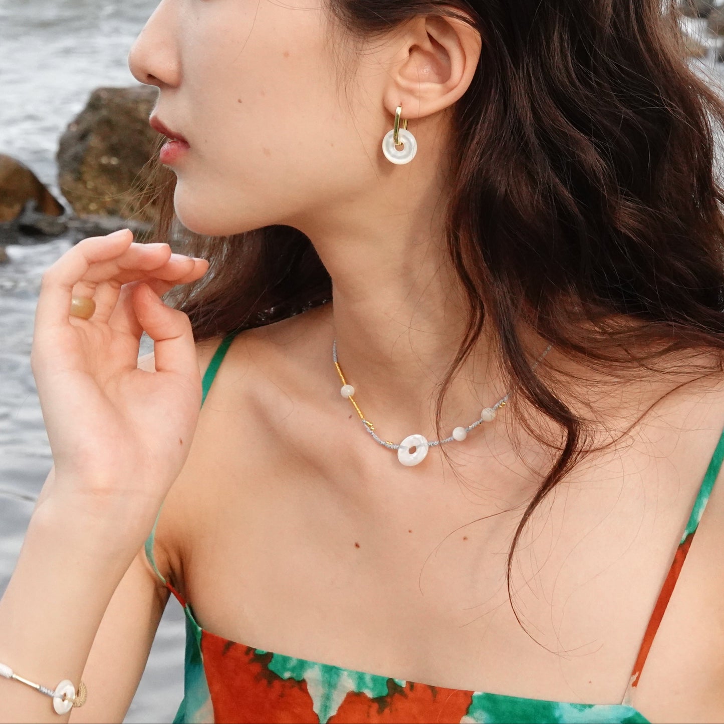 Ping An | Braided Mother of Pearl Peace Buckle Necklace- Metal