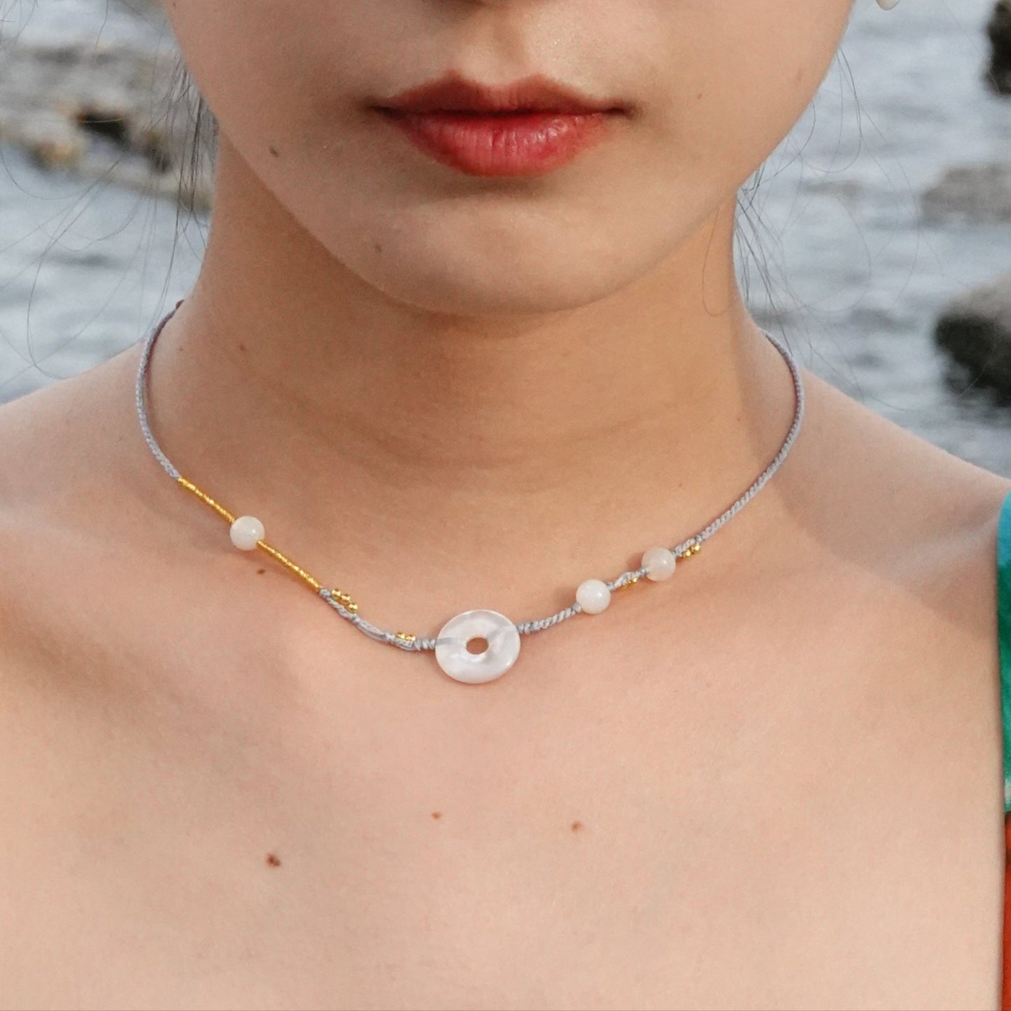 Ping An | Braided Mother of Pearl Peace Buckle Necklace- Metal