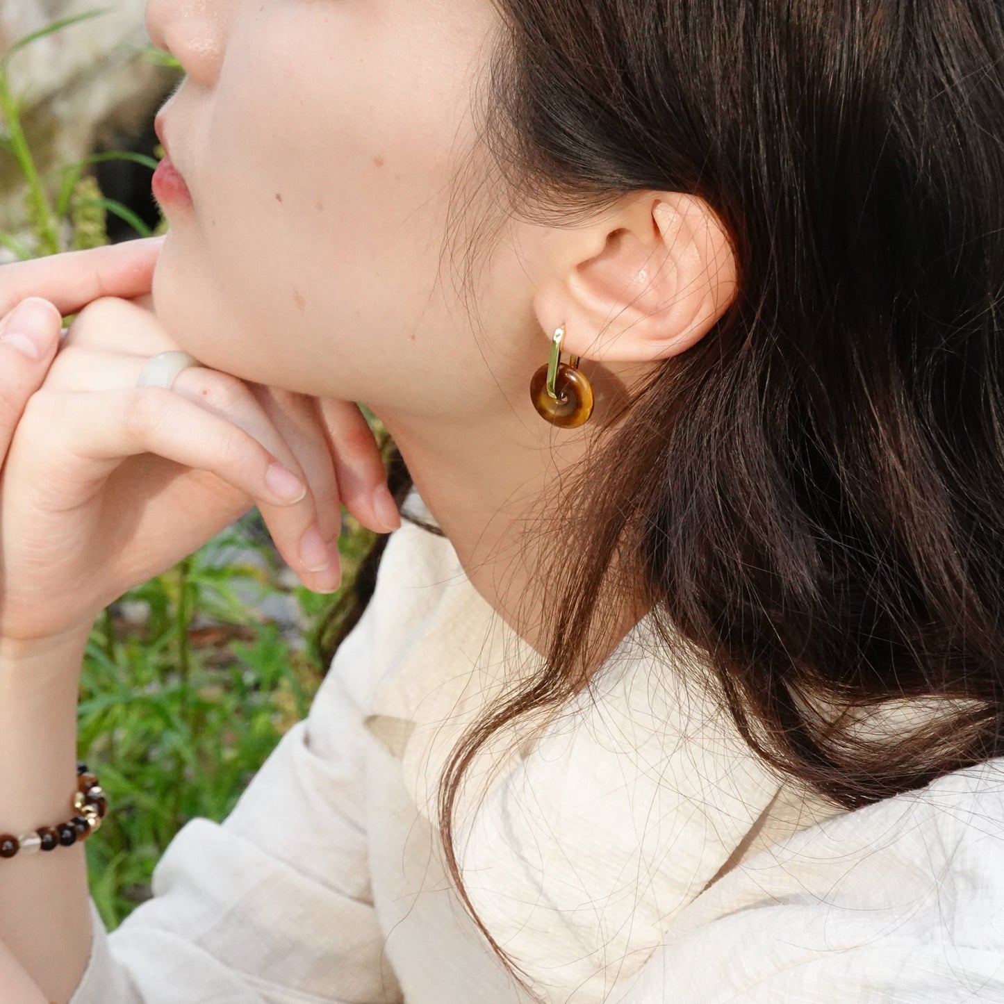 Ping An | Tiger's Eye Peace Buckle Earrings - Earth