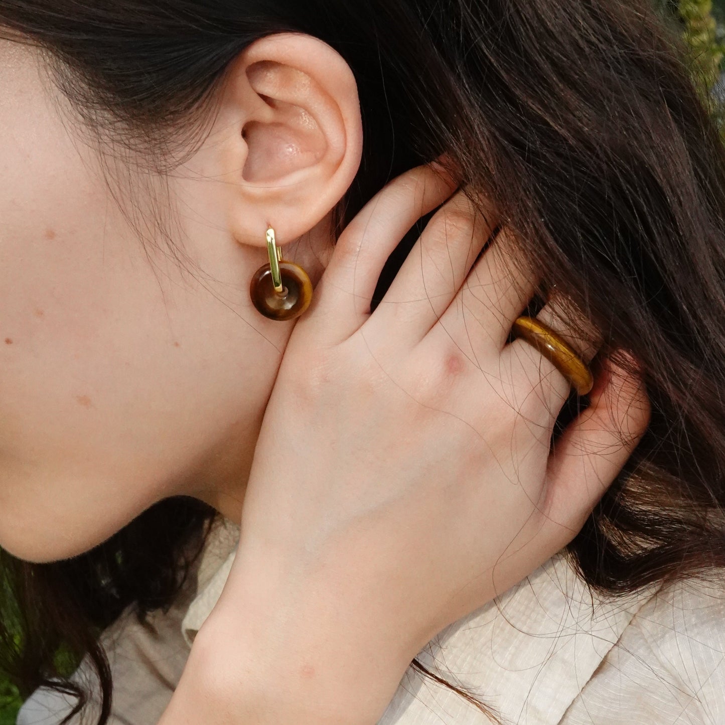 Ping An | Tiger's Eye Peace Buckle Earrings - Earth