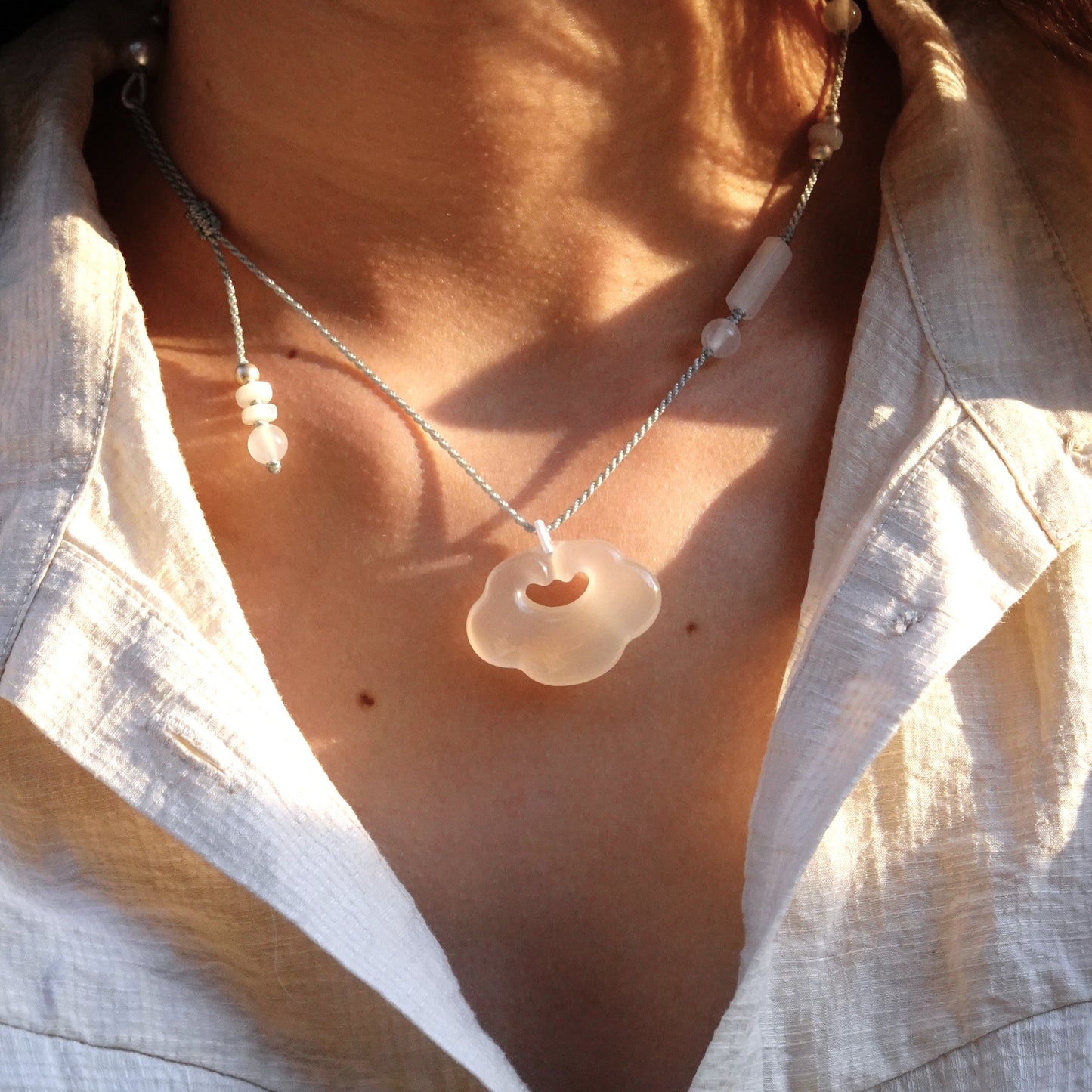Yun | Braided Ice Chalcedony Cloud Lock Necklace - Metal