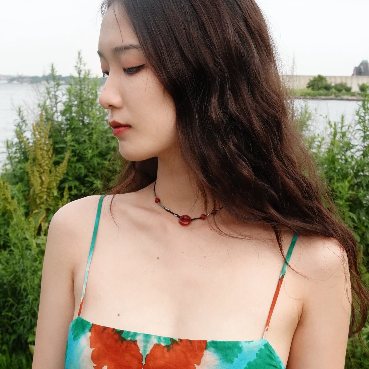 Ping An | Braided Red Carnelian Peace Buckle Necklace - Fire