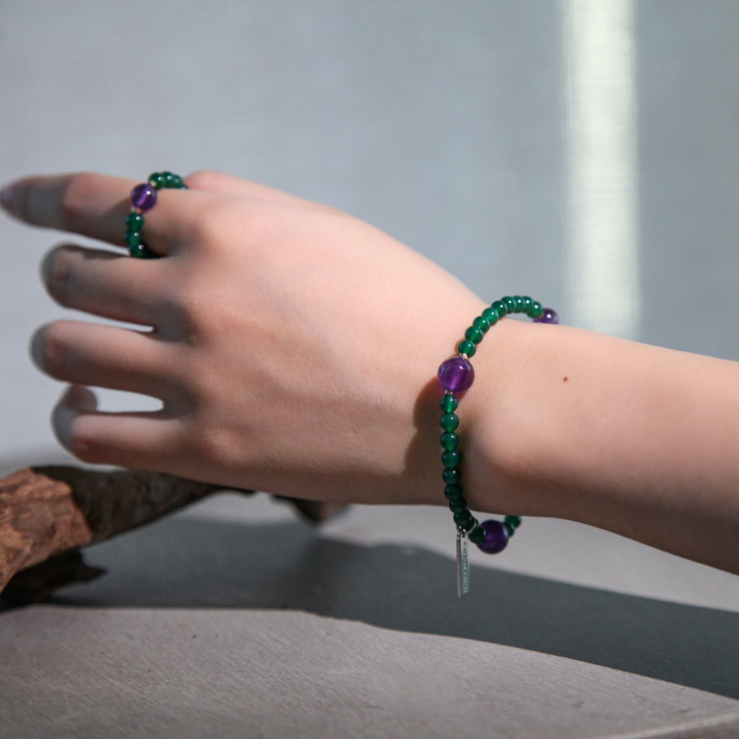 Nightshade Crystal Bracelet Green Agate Amethyst