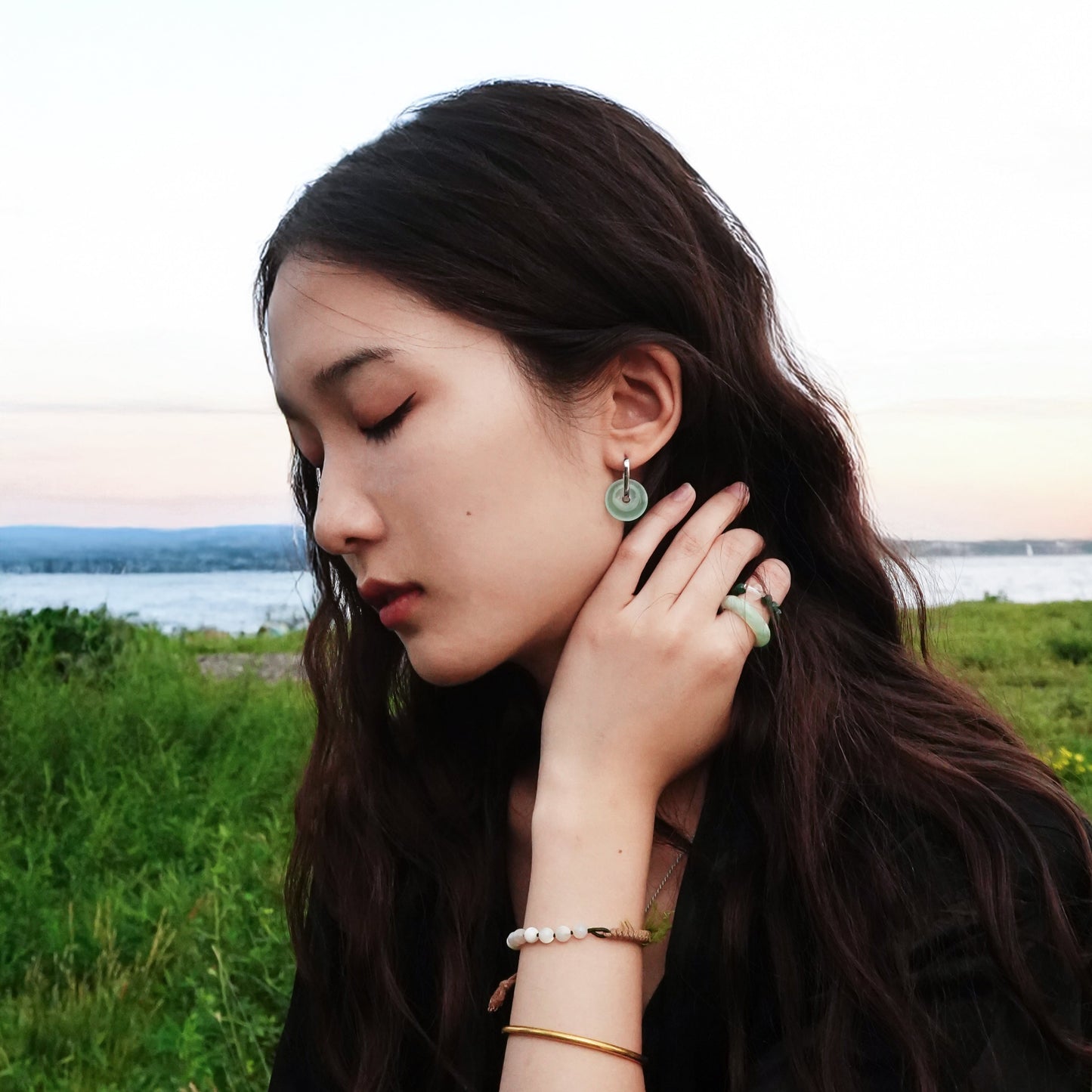 Ping An | Jade Peace Buckle Earrings - Wood
