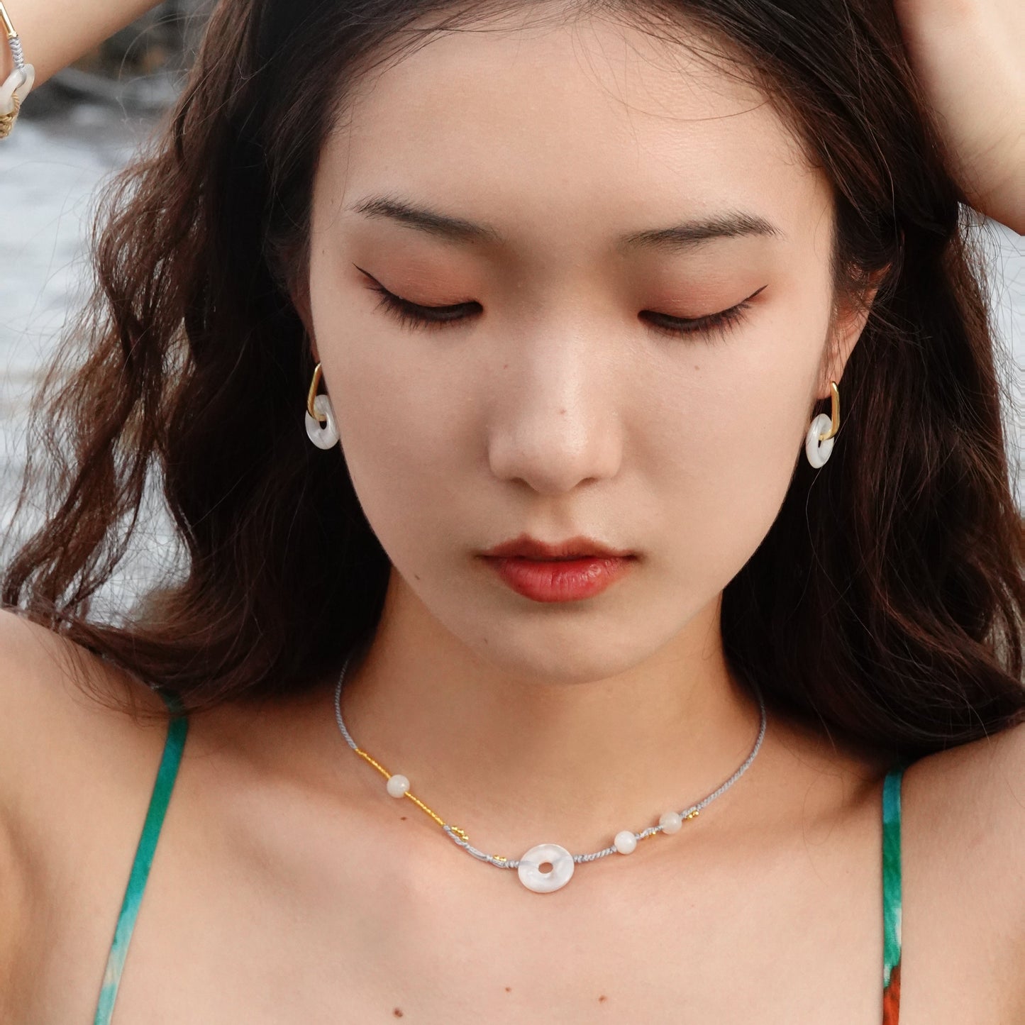 Ping An | Braided Mother of Pearl Peace Buckle Necklace- Metal