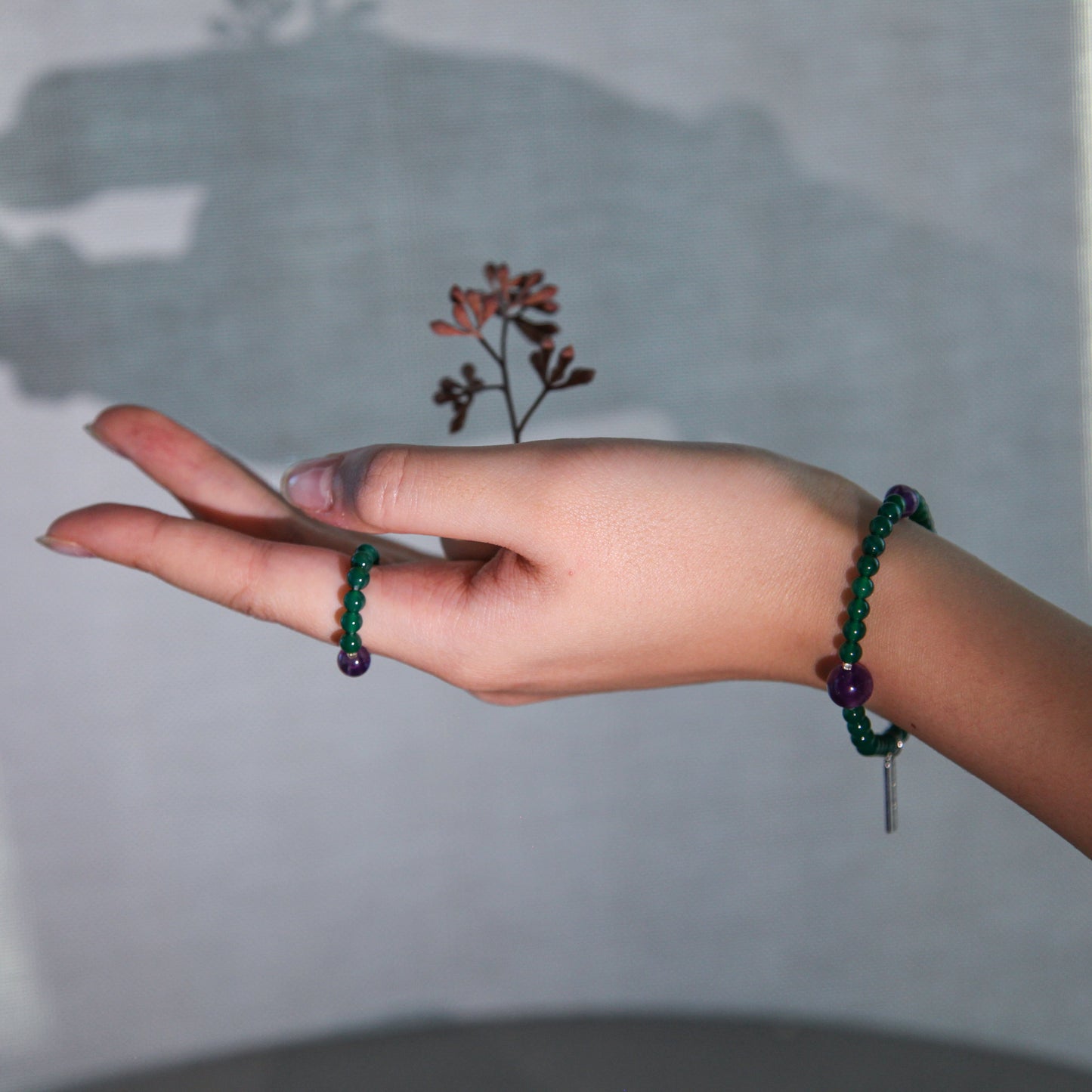 Nightshade Ring Green Agate Amethyst