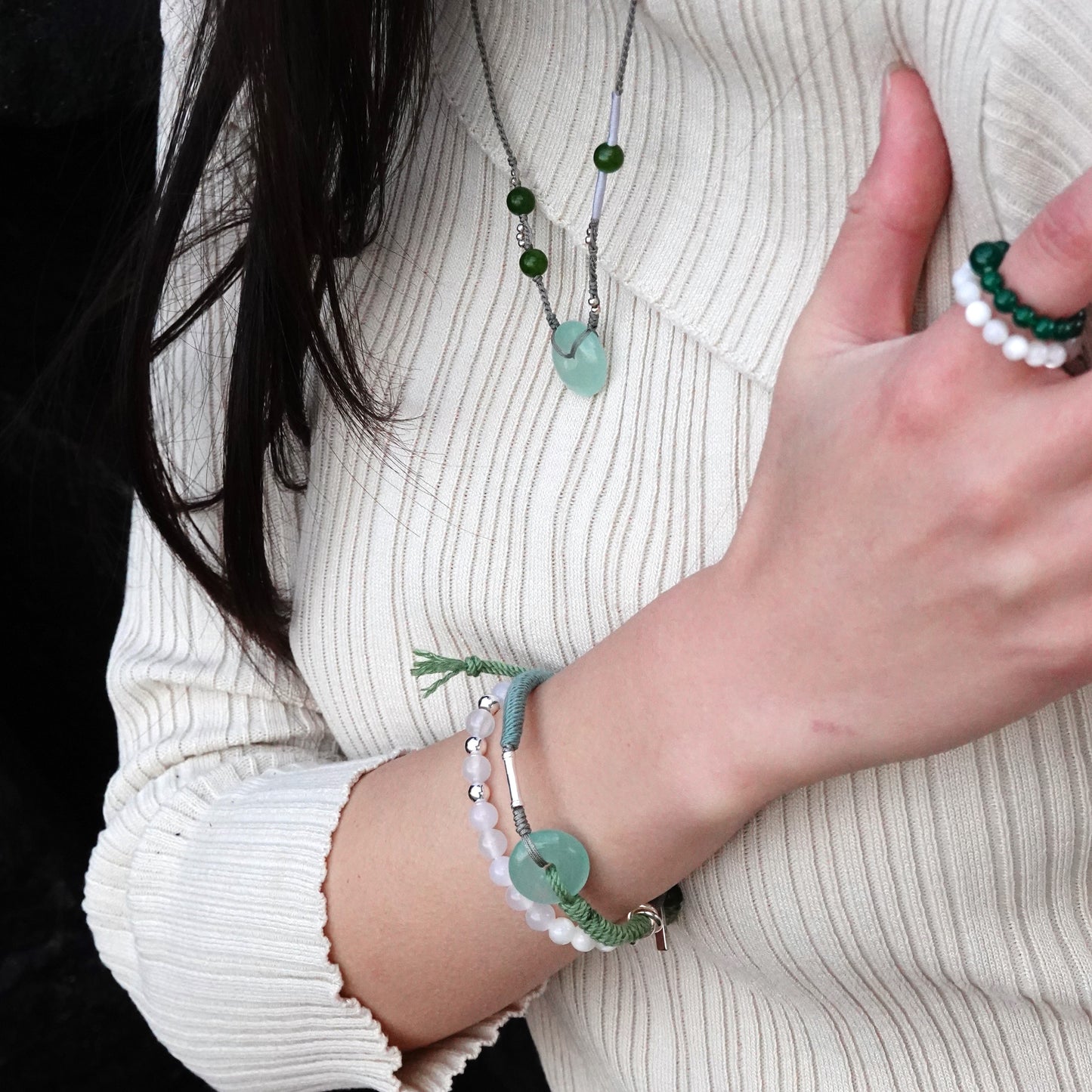 Ping An | Braided Jade Peace Buckle Necklace - Wood