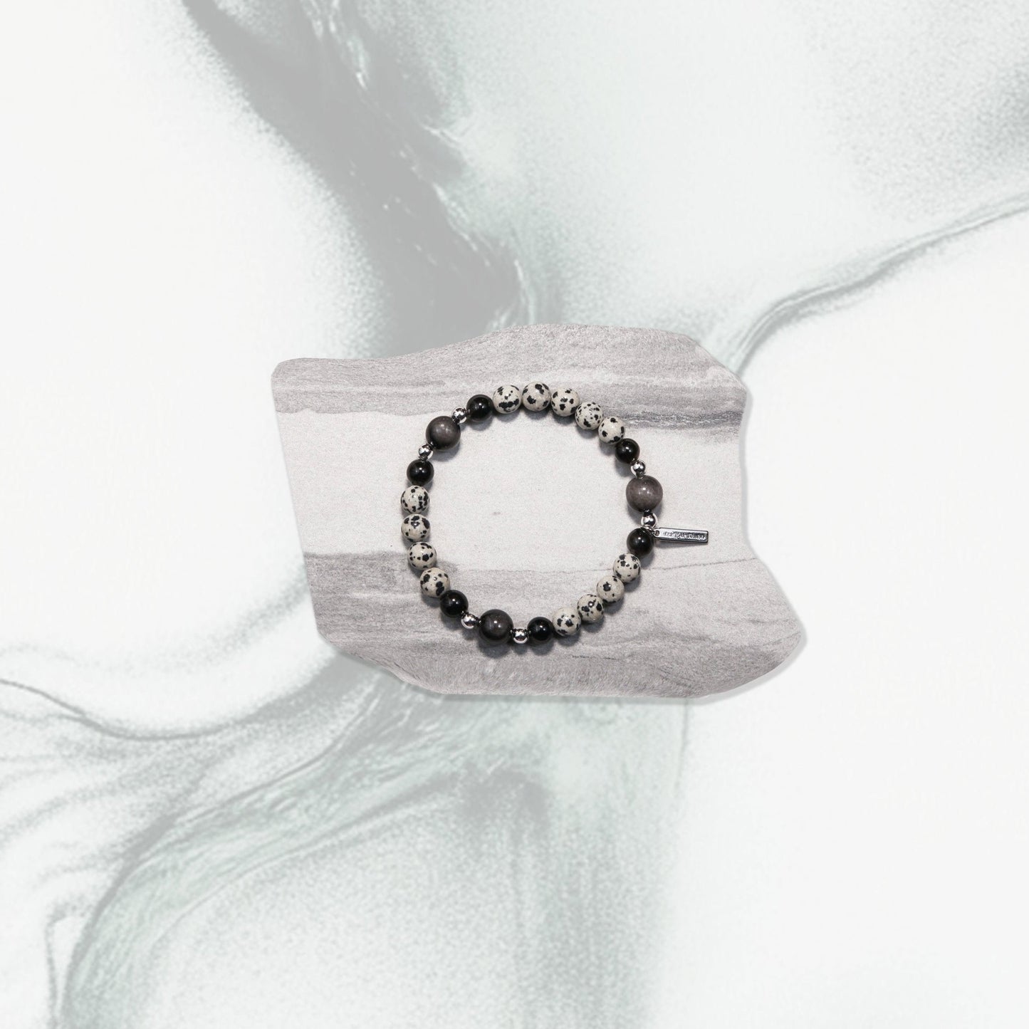 Monolith Bracelet - Silver Obsidian Dalmatian Jasper