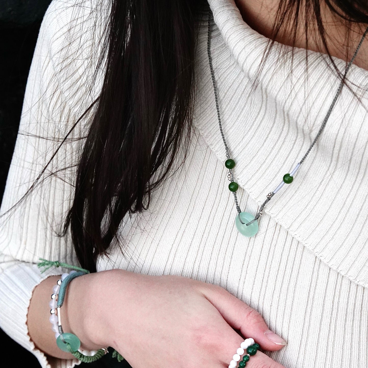 Ping An | Braided Jade Peace Buckle Necklace - Wood