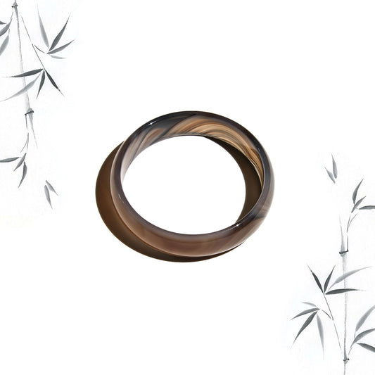 Born Once | "Ink" Black Agate Jade Bangle Classic Round