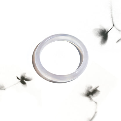 Born Once | "First Frost" White Agate Jade Bangle Classic Round