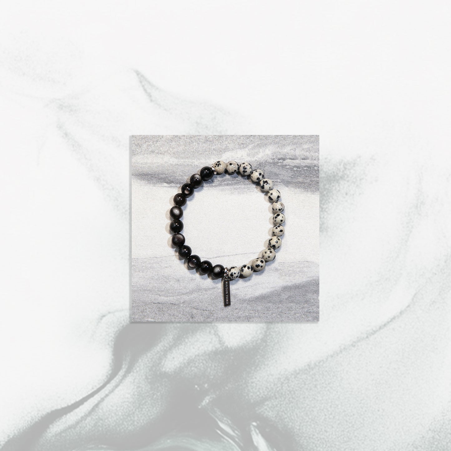 Tai Chi Bracelet - Silver Obsidian Dalmatian Jasper