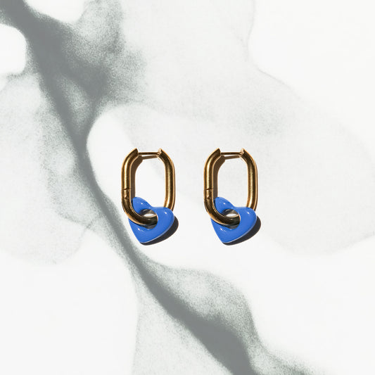 Kiln Heart - Blue Enamel Huggies Hoop Earrings