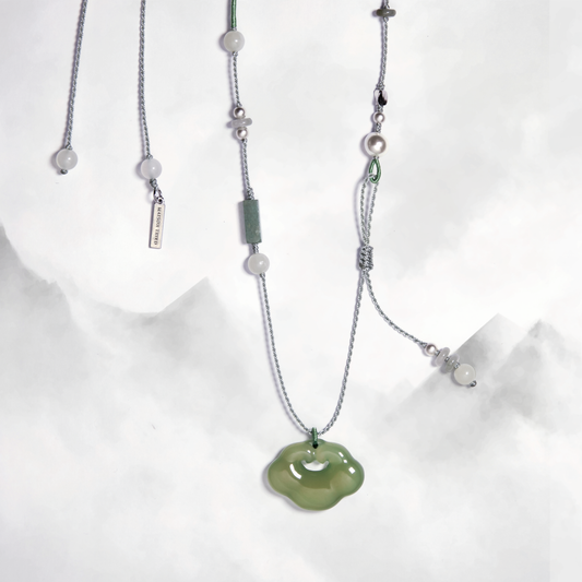 Yun | Braided Green Chalcedony Cloud Lock Necklace - Wood