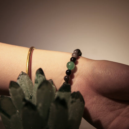 Shadow & Seed Bracelet Aventurine Silver Obsidian