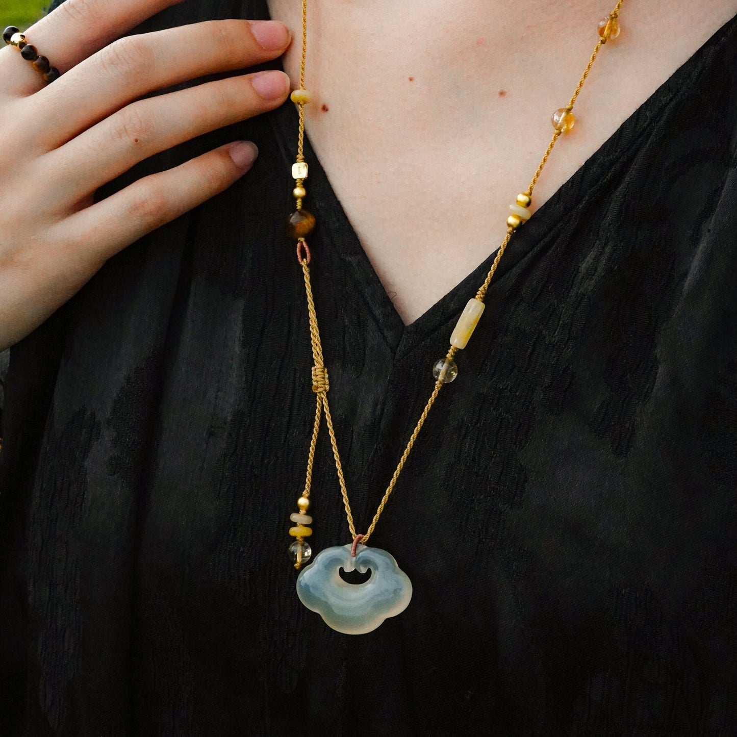 Yun | Braided Honey Chalcedony Cloud Lock Necklace - Earth
