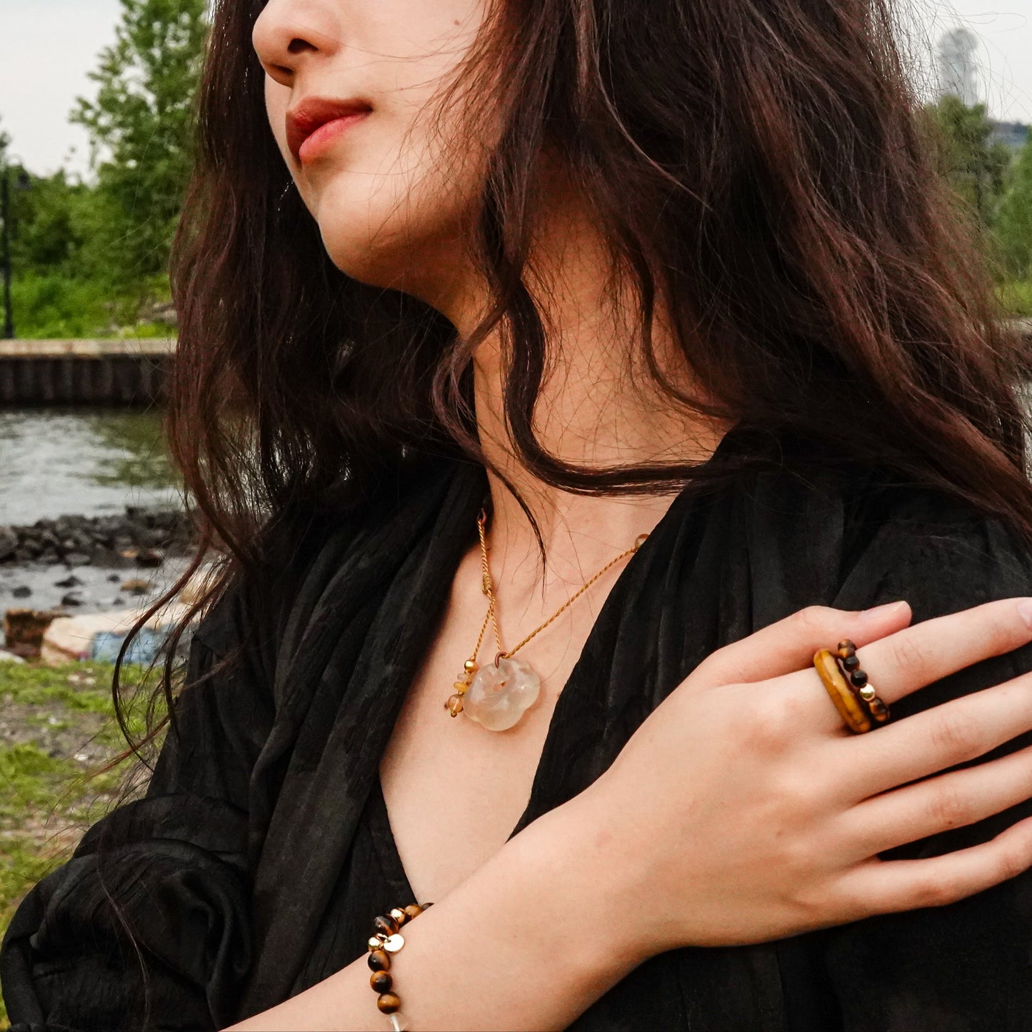 Yun | Braided Honey Chalcedony Cloud Lock Necklace - Earth