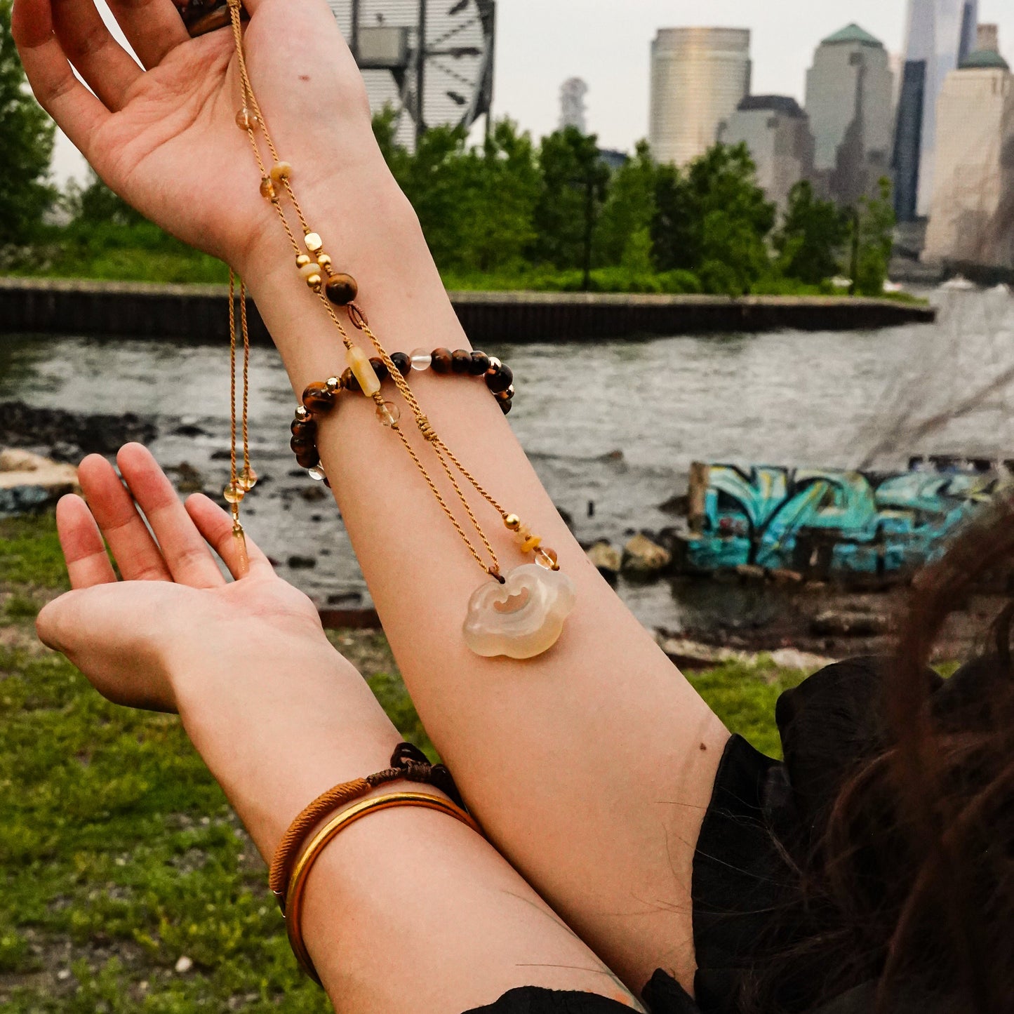 Yun | Braided Honey Chalcedony Cloud Lock Necklace - Earth