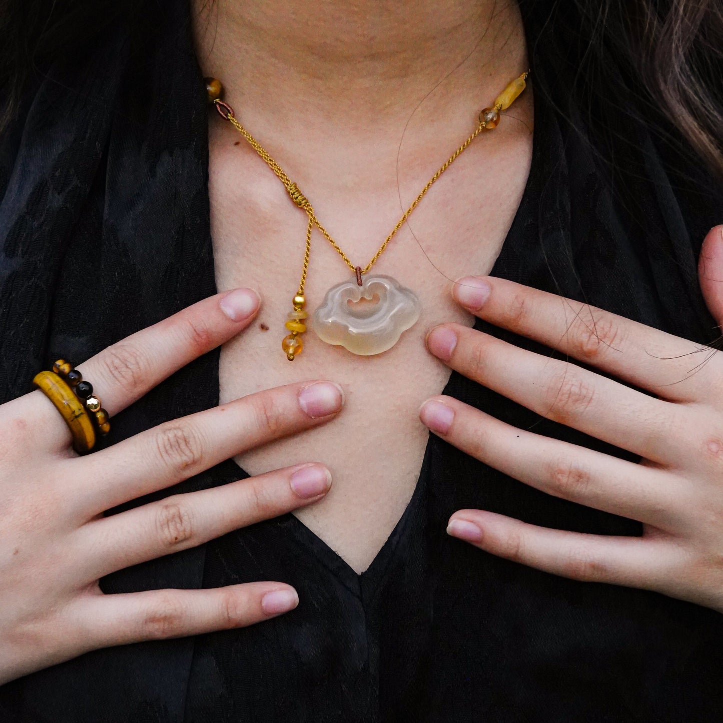 Yun | Braided Honey Chalcedony Cloud Lock Necklace - Earth