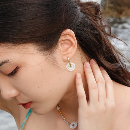 Ping An | Mother of Pearl Peace Buckle Earrings - Metal
