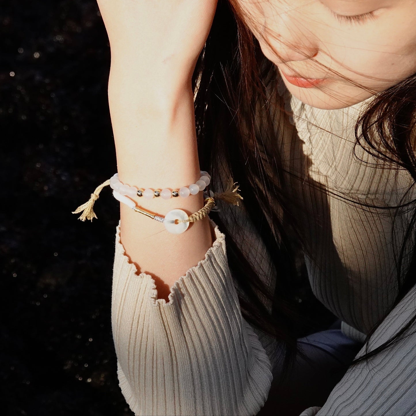 Ping An | Braided Mother of Pearl Peace Buckle Bracelet - Metal