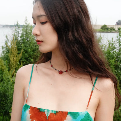 Ping An | Braided Red Carnelian Peace Buckle Necklace - Fire