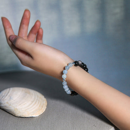 Obsidian Sea Bracelet Aquamarine Silver Obsidian
