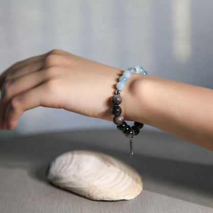 Obsidian Sea Bracelet Aquamarine Silver Obsidian