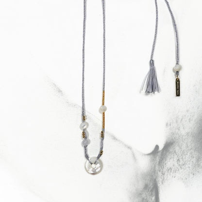 Ping An | Braided Mother of Pearl Peace Buckle Necklace- Metal