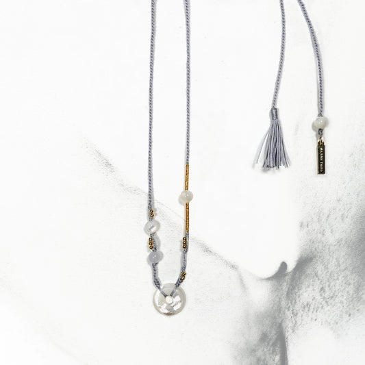 Ping An | Braided Mother of Pearl Peace Buckle Necklace- Metal