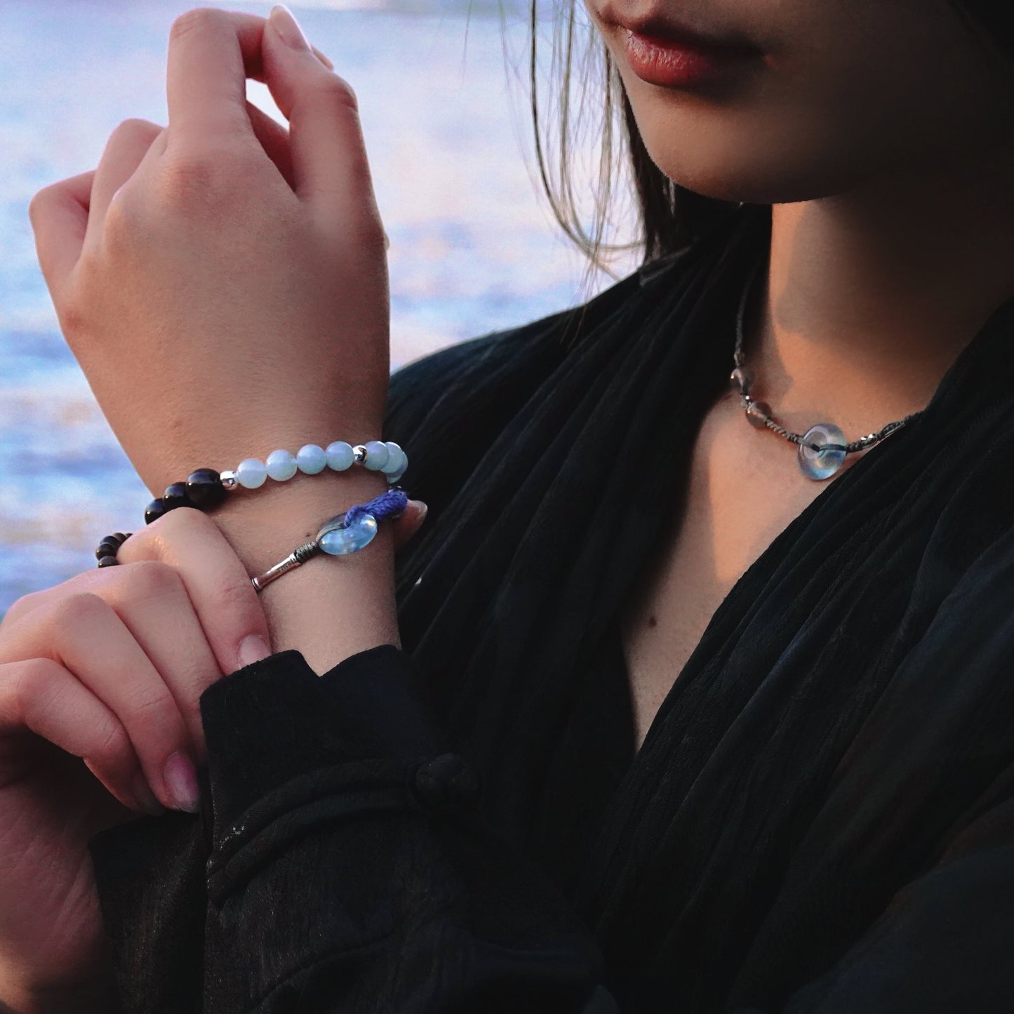 Ping An | Braided Aquamarine Peace Buckle Necklace - Water