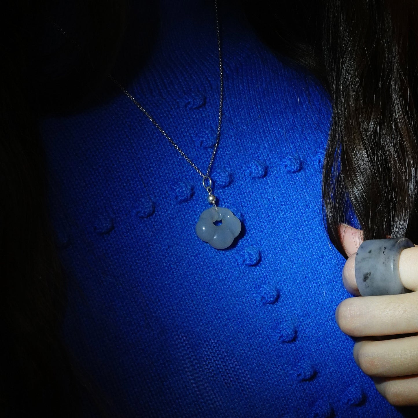 Yun | Gray Chalcedony Mini Cloud Lock Charm - Water