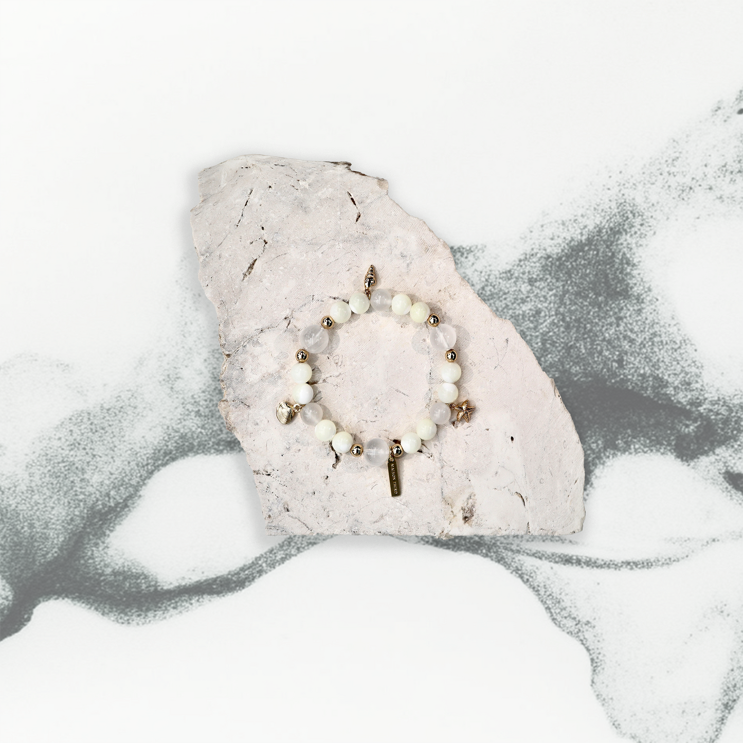 Beachwalk Bracelet Mother of Pearl White Jade Ghost Quartz