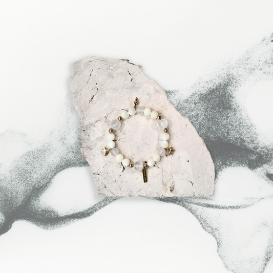 Beachwalk Bracelet Mother of Pearl White Jade Ghost Quartz