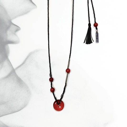 Ping An | Braided Red Carnelian Peace Buckle Necklace - Fire