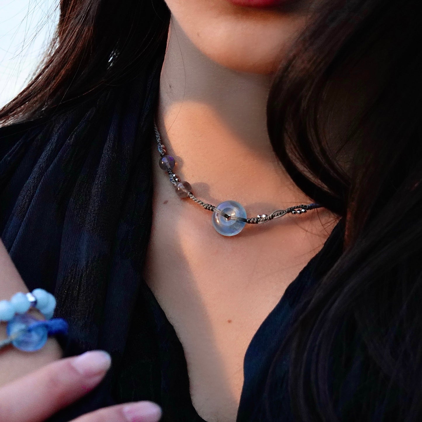 Ping An | Braided Aquamarine Peace Buckle Necklace - Water