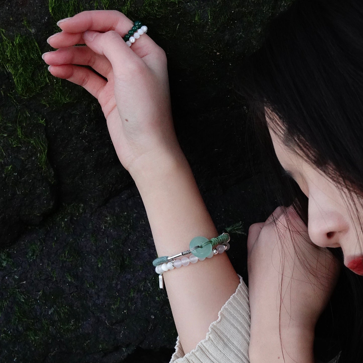 Ping An | Braided Jade Peace Buckle Bracelet - Wood