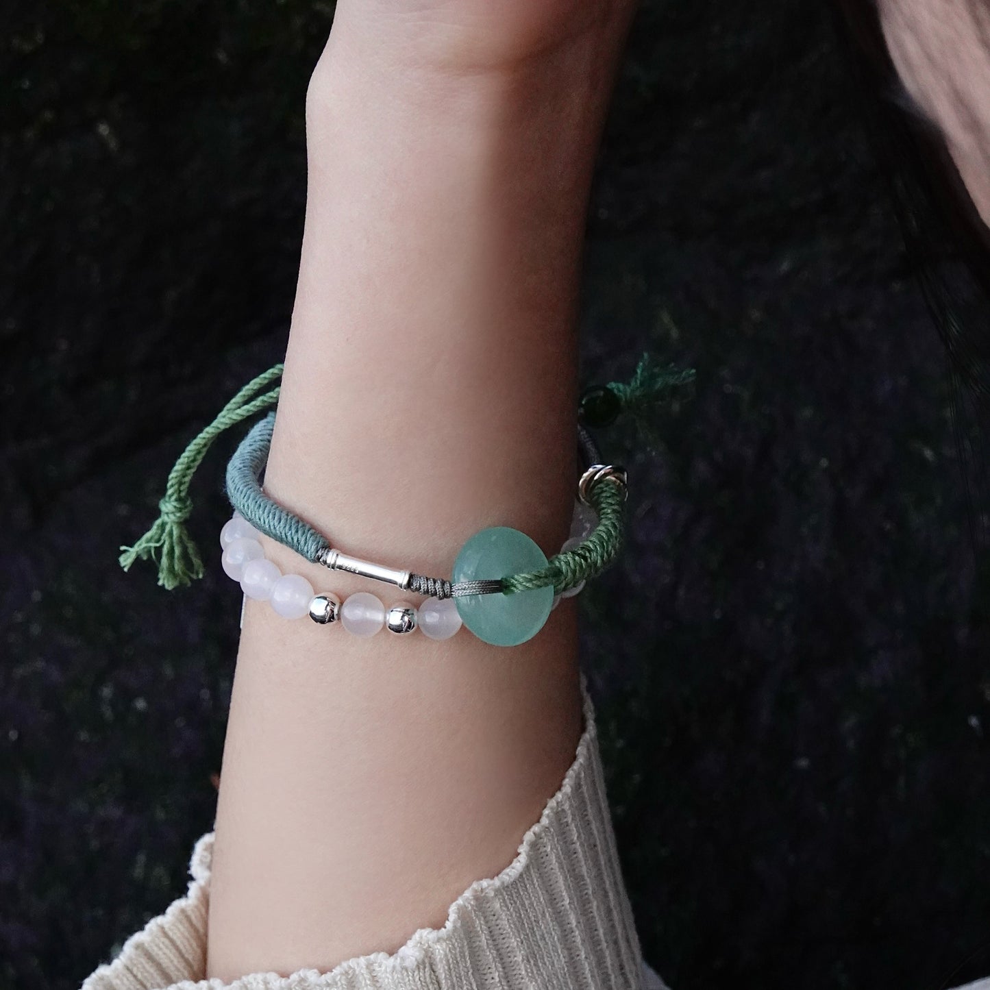 Ping An | Braided Jade Peace Buckle Bracelet - Wood