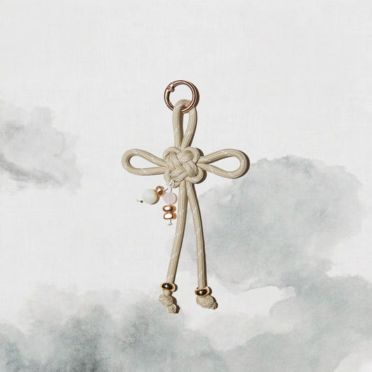 Jie | Fortune Knot White Jade Bag Charm - Metal